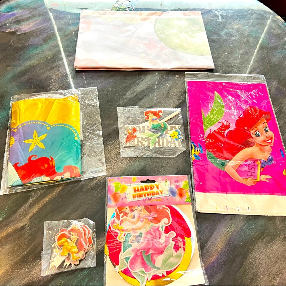 Little Mermaid Themed Birthday Party Decoration Cupcake Topper Banner First Bday